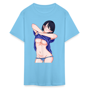 Manga Anime Waifu Japanese sexy Girl Ahegao Cosplay Hentai Ecchi T-Shirt - aquatic blue