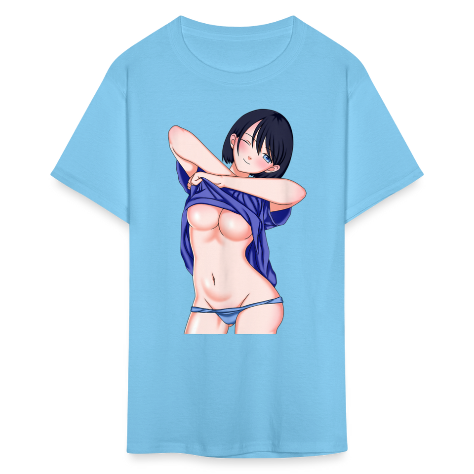 Manga Anime Waifu Japanese sexy Girl Ahegao Cosplay Hentai Ecchi T-Shirt - aquatic blue