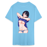 Manga Anime Waifu Japanese sexy Girl Ahegao Cosplay Hentai Ecchi T-Shirt - aquatic blue