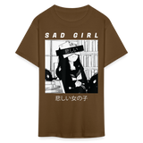 Sad Anime Emo Girl - Japanese Aesthetic Vaporwave Anime Otaku Sadness T-Shirt - brown