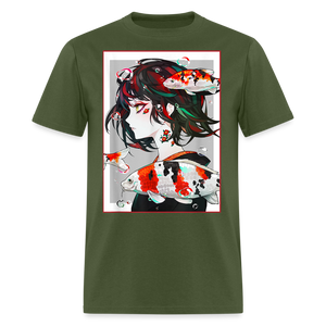 Anime Girl Cute Japanese Aesthetic shirt Anime Tee Otaku Fish Waifu Gift T-Shirt - military green