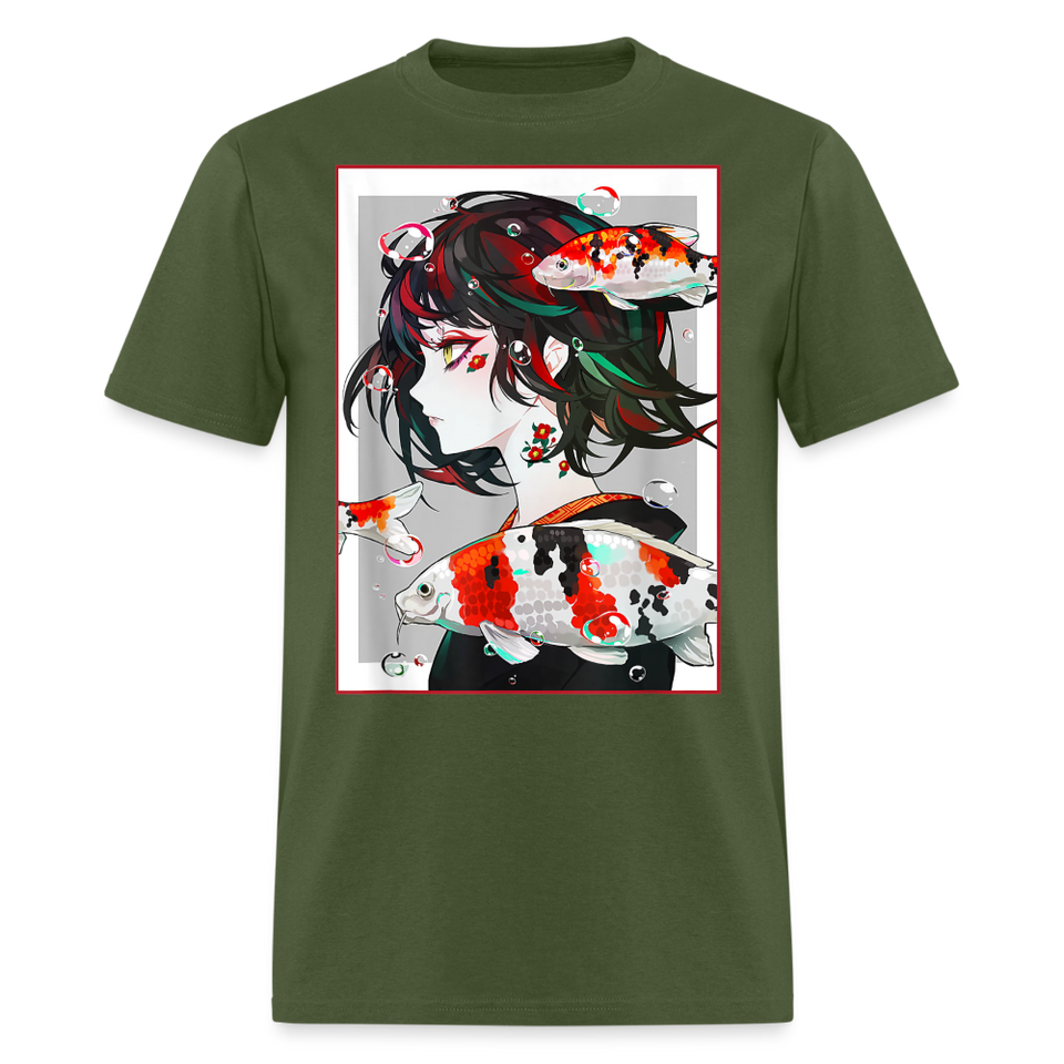 Anime Girl Cute Japanese Aesthetic shirt Anime Tee Otaku Fish Waifu Gift T-Shirt - military green
