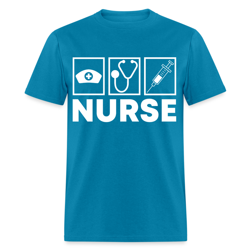 Nurses cap, stethoscope, syringe shirt Nursing Gift T-Shirt size S-6XL - turquoise