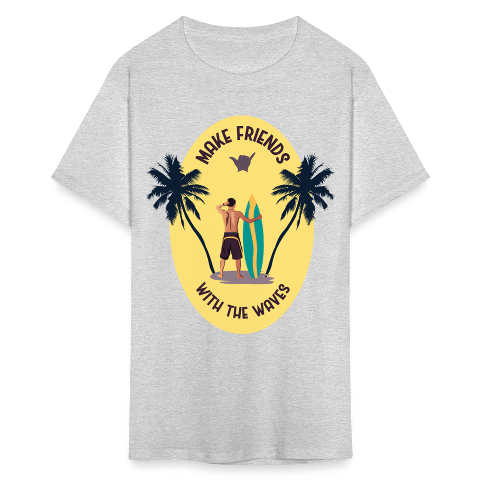 Make Friends with the Waves shirt Beach Surfing Lover T-Shirt Size S-6XL - heather gray