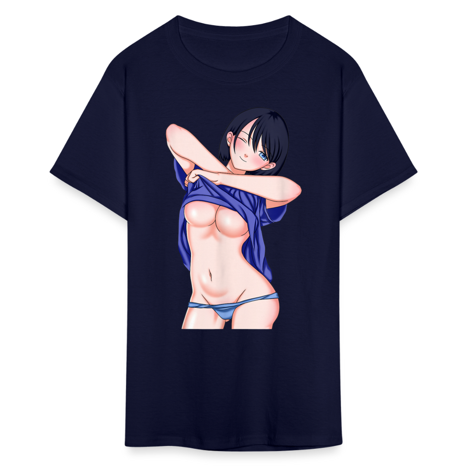 Manga Anime Waifu Japanese sexy Girl Ahegao Cosplay Hentai Ecchi T-Shirt - navy