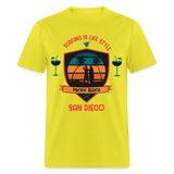 Surfing is Life Style shirt Pacific Beach San Diego California 619 T-Shirt - yellow
