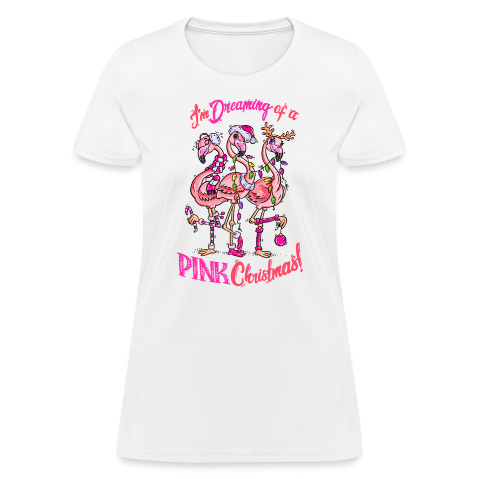 I'm Dreaming of a Pink Christmas Shirt Flamingo Bird Women's T-Shirt - white