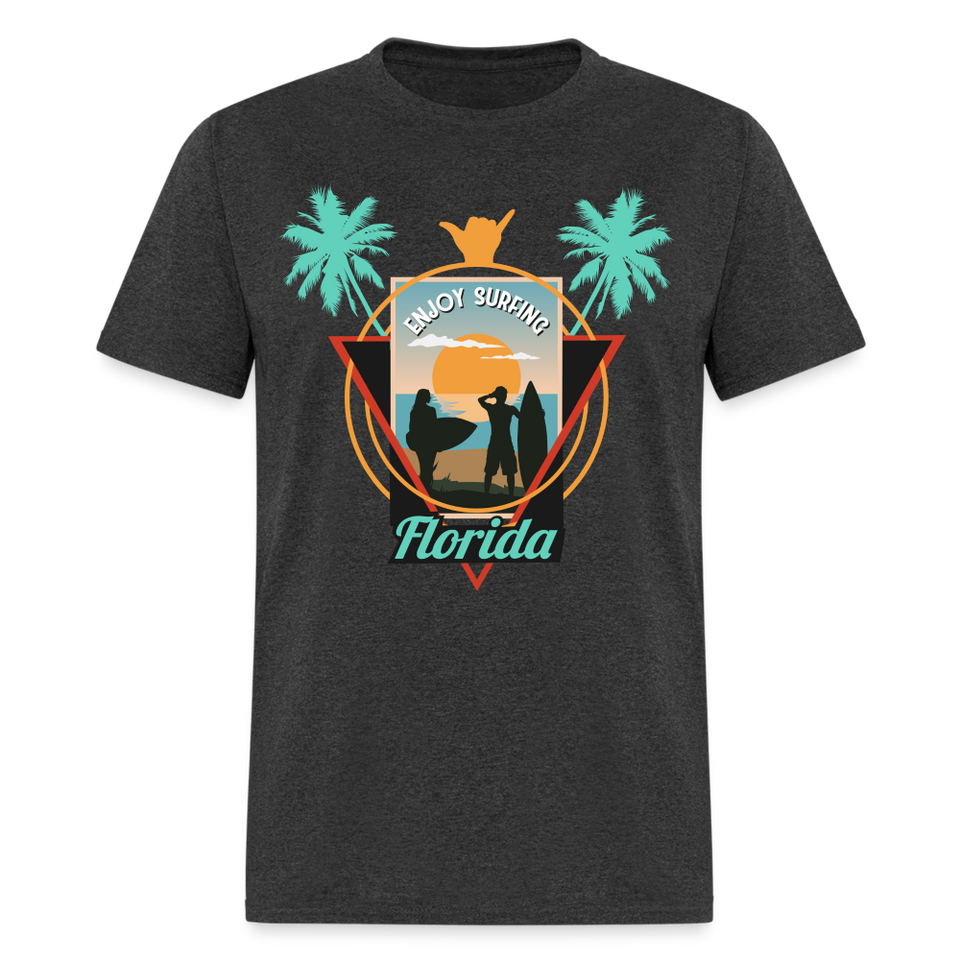 Enjoy Surfing Florida shirt Surfboard Surfing Ocean Sunset T-Shirt Size S-6XL - heather black