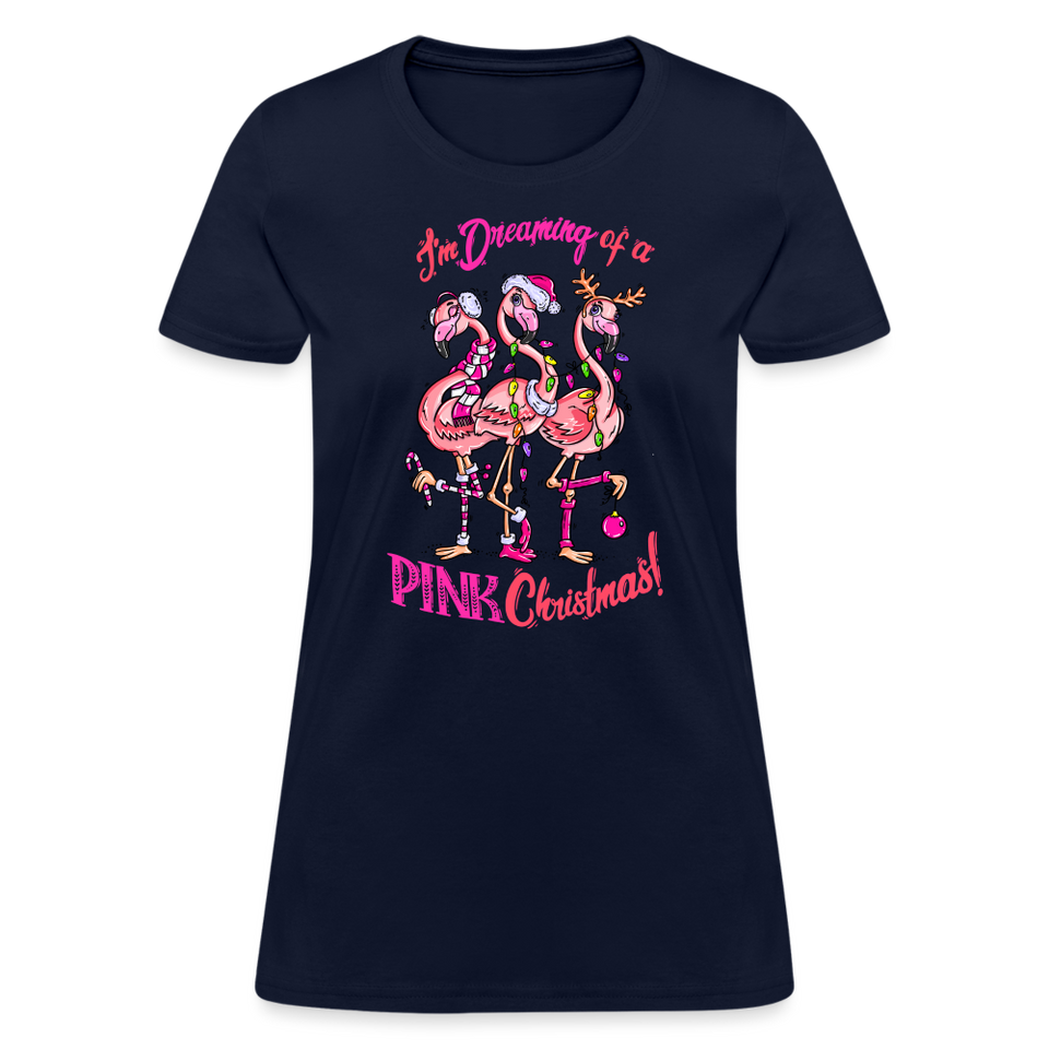 I'm Dreaming of a Pink Christmas Shirt Flamingo Bird Women's T-Shirt - navy