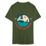Explore the Waves shirt Surfboard Surfing Ocean Sunset Boat Wine T-Shirt S-6XL - military green