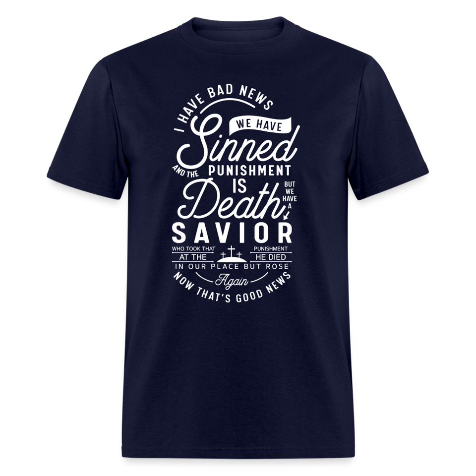 Sinned punishment is death shirt Catholic Religious Jesus Faith T-Shirt size S-6XL - navy