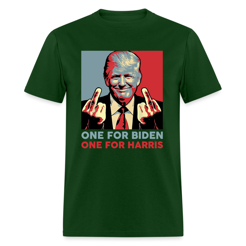 One for Biden One for Harris shirt Funny Trump Middle Finger Anti-Biden T-shirt - forest green