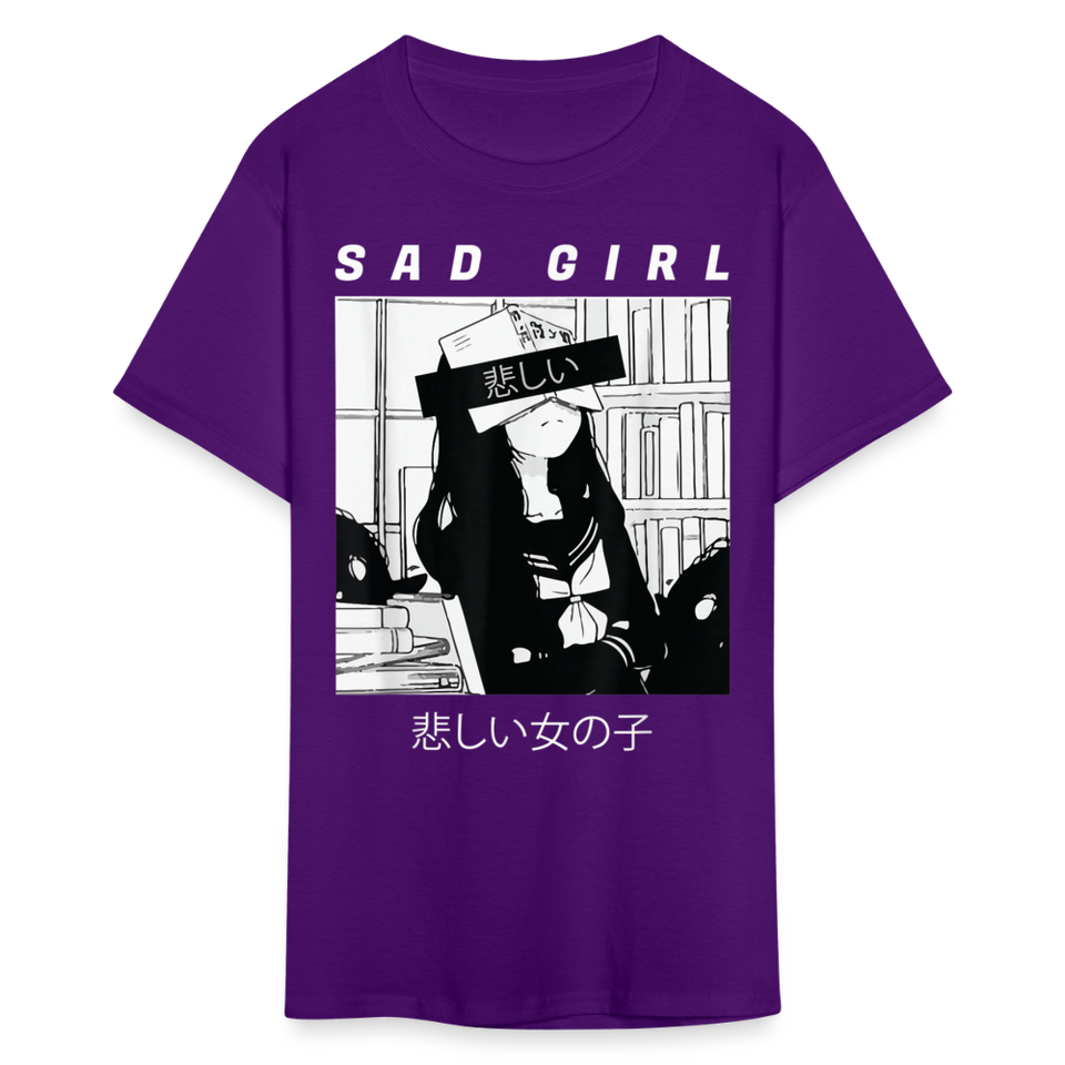 Sad Anime Emo Girl - Japanese Aesthetic Vaporwave Anime Otaku Sadness T-Shirt - purple