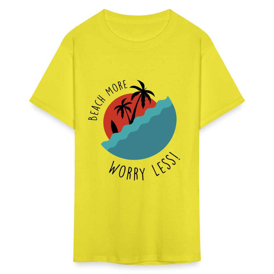 Beach More Worry Less shirt Surf board Surfer T-Shirt Size S-6XL - yellow