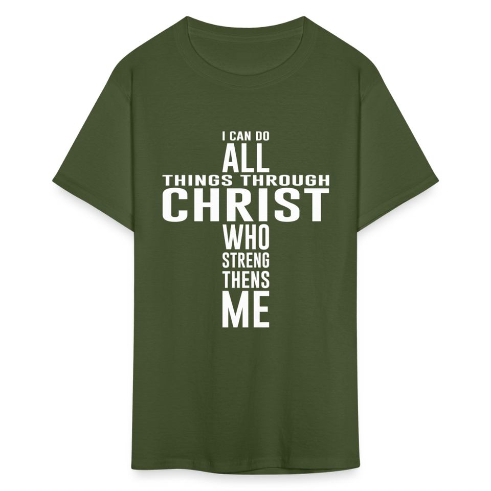 I can do all things through christ shirt Catholic Religious Lord Jesus T-Shirt - military green