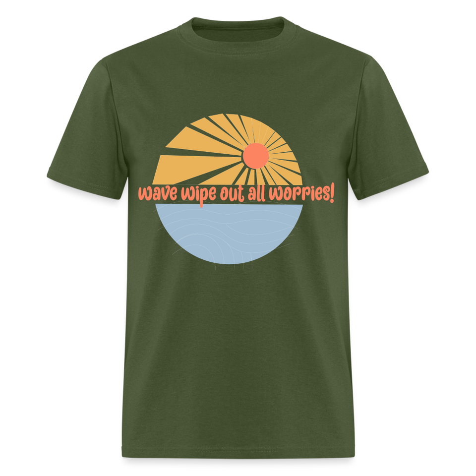 Wave Wipe Out All Worries shirt Ocean Beach Lover Surfing T-Shirt Size S-6XL - military green