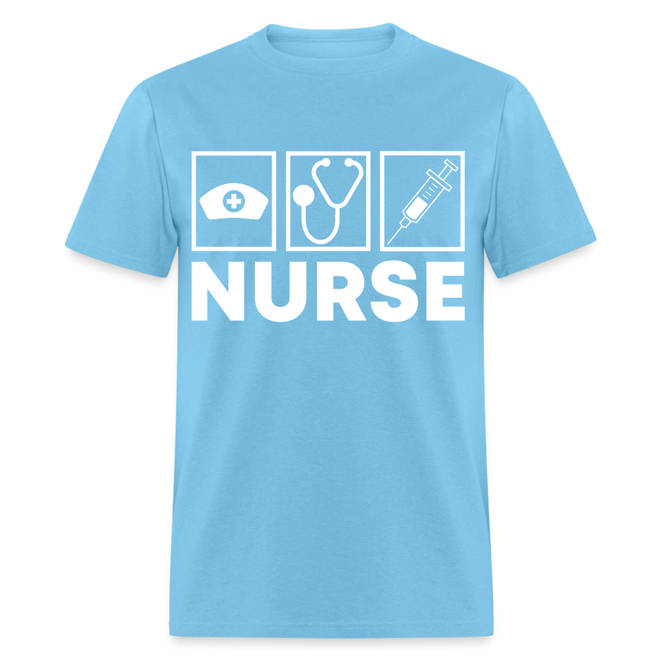 Nurses cap, stethoscope, syringe shirt Nursing Gift T-Shirt size S-6XL - aquatic blue