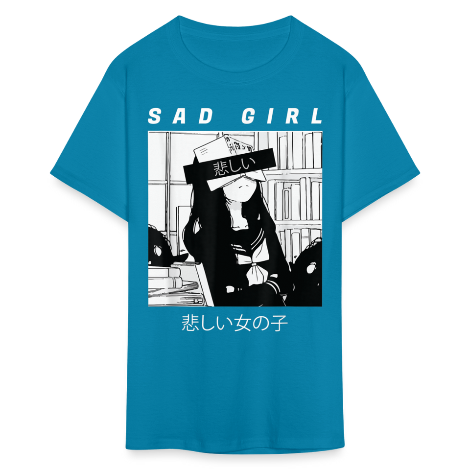 Sad Anime Emo Girl - Japanese Aesthetic Vaporwave Anime Otaku Sadness T-Shirt - turquoise