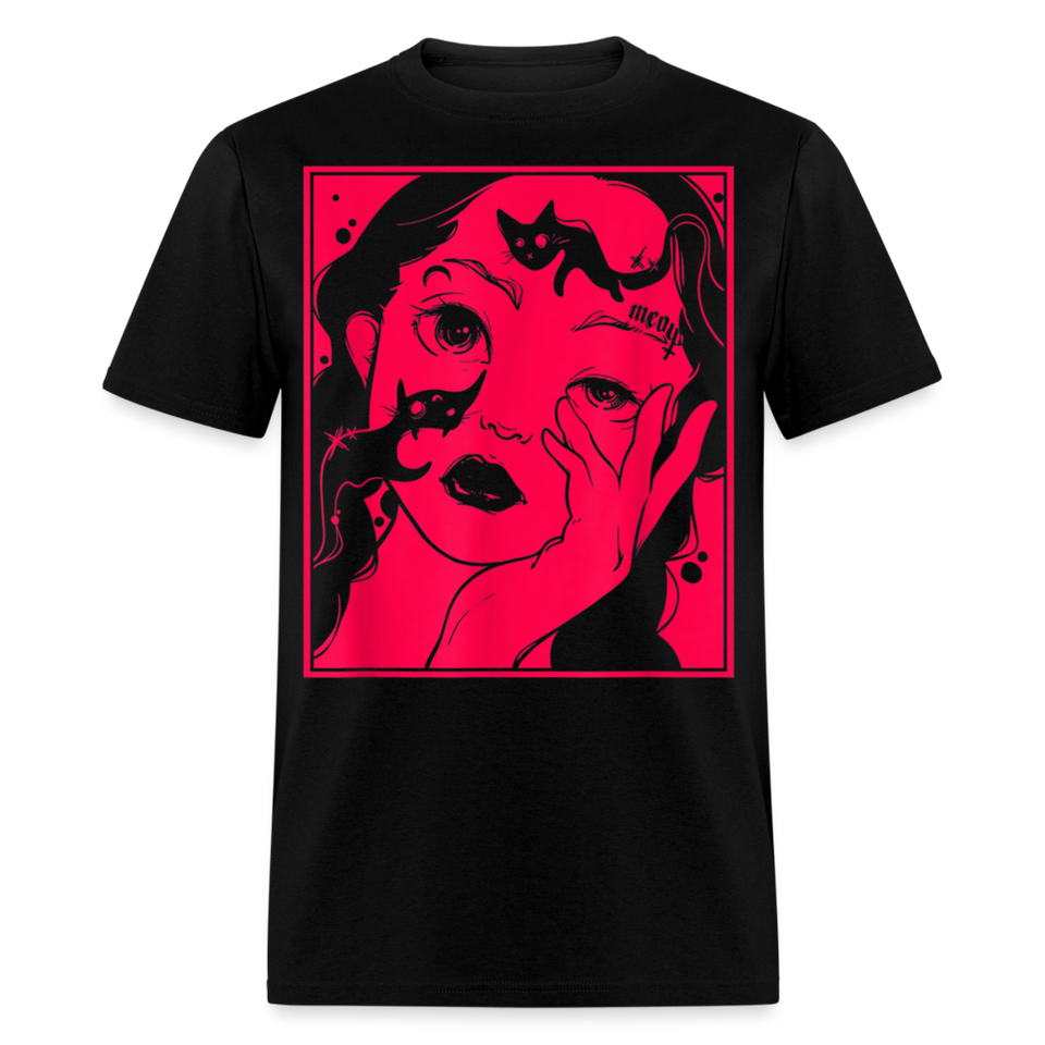 Kawaii Soft Grunge E-Girl Aesthetic shirt Harajuku Anime Waifu Cat Meow T-Shirt - black