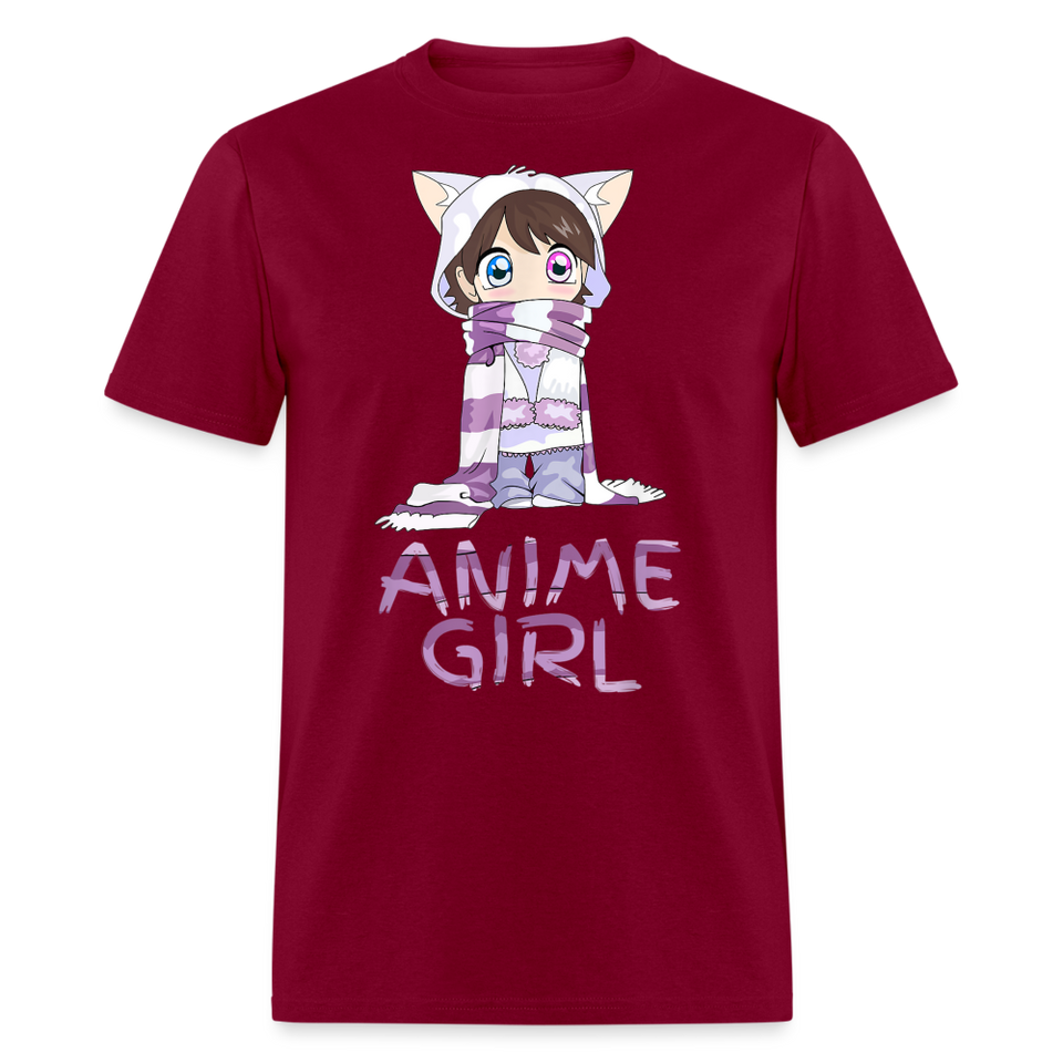 Kawaii Anime Girl Kawaii Clothes Cute Girl With Kitty Ears T-Shirt - burgundy