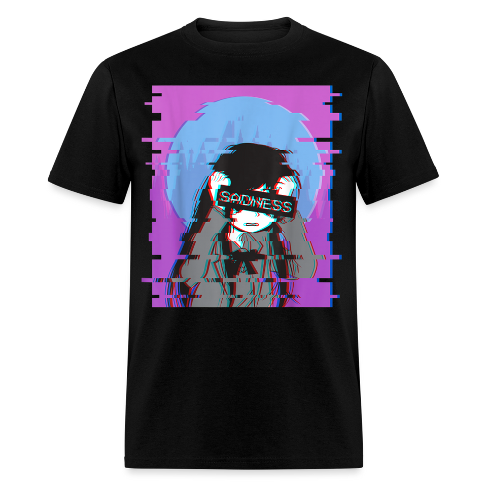 Sad Anime Emo Girl - Japanese Aesthetic Vaporwave Anime Otaku Sadness T-Shirt - black