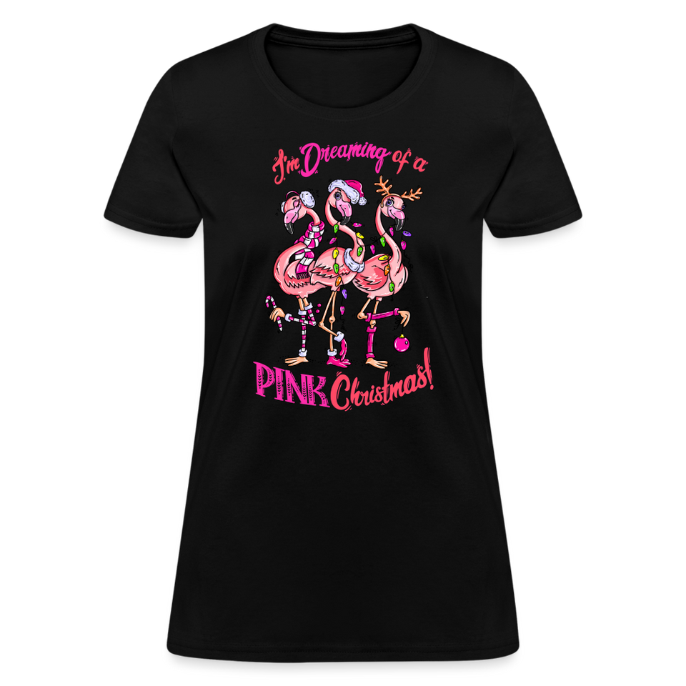 I'm Dreaming of a Pink Christmas Shirt Flamingo Bird Women's T-Shirt - black