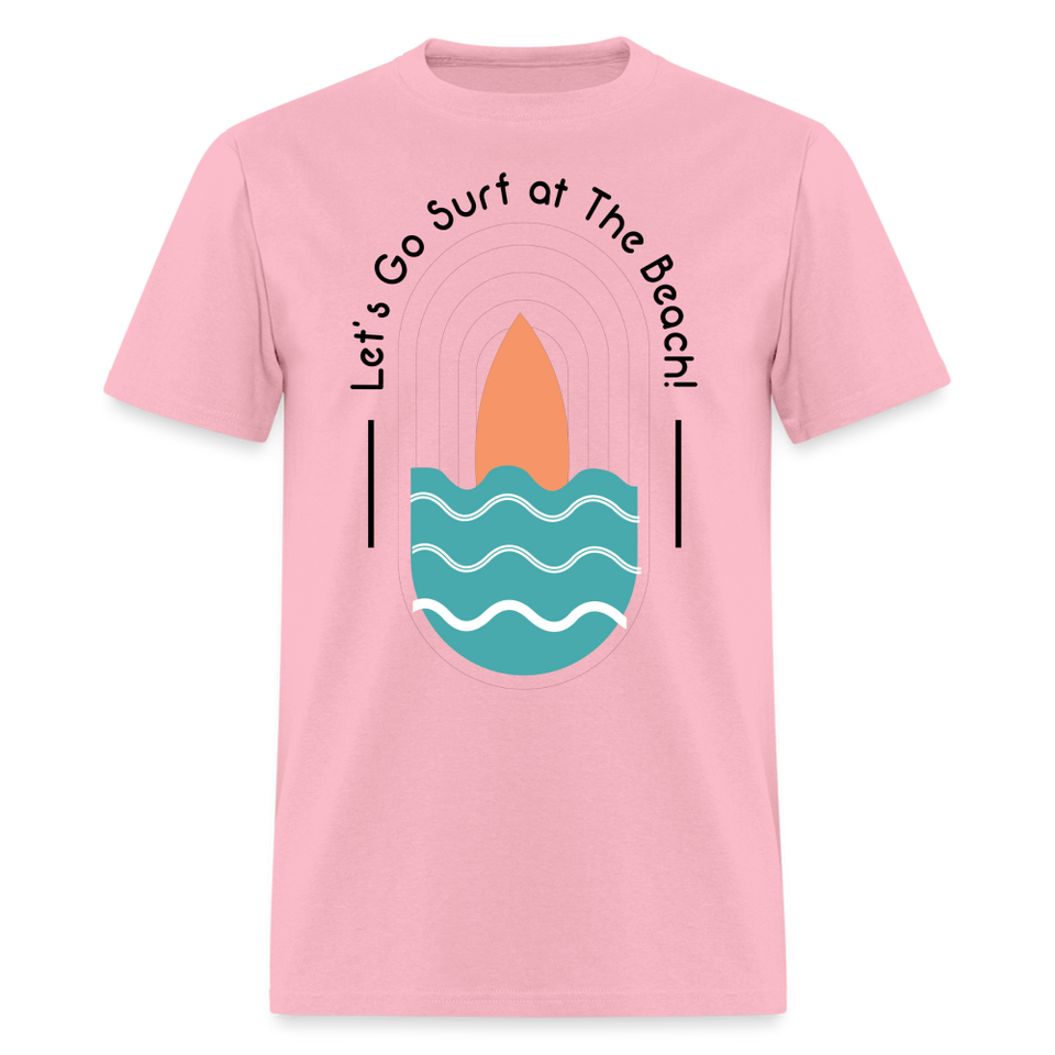 Lets Go Surf at the Beach shirt Surfer Sunset Ocean T-Shirt Size S-6XL - pink