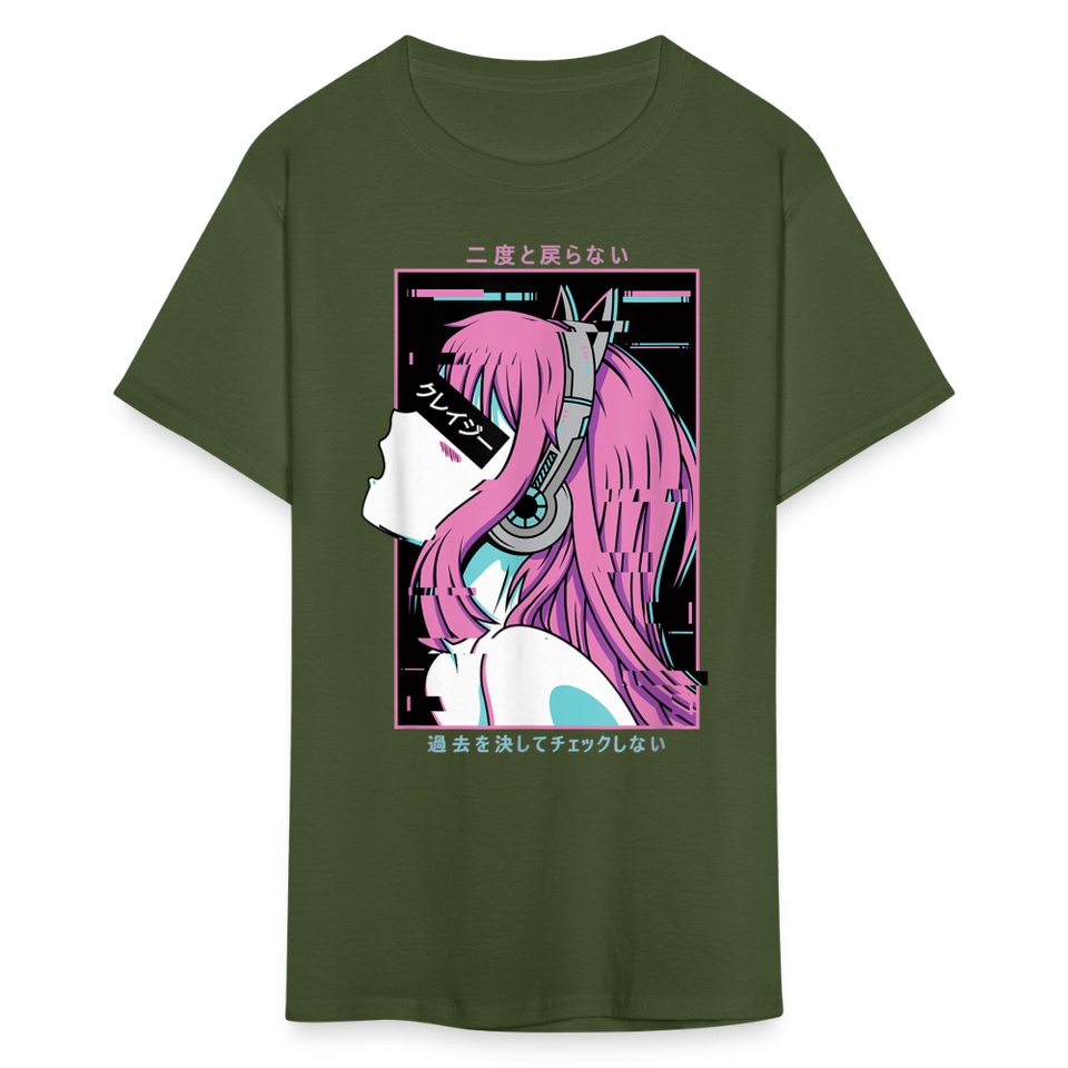 Sexy Ecchi Girl shirt Vaporwave Crazy Waifu Lewd Anime Girl T-Shirt Size S-6XL - military green