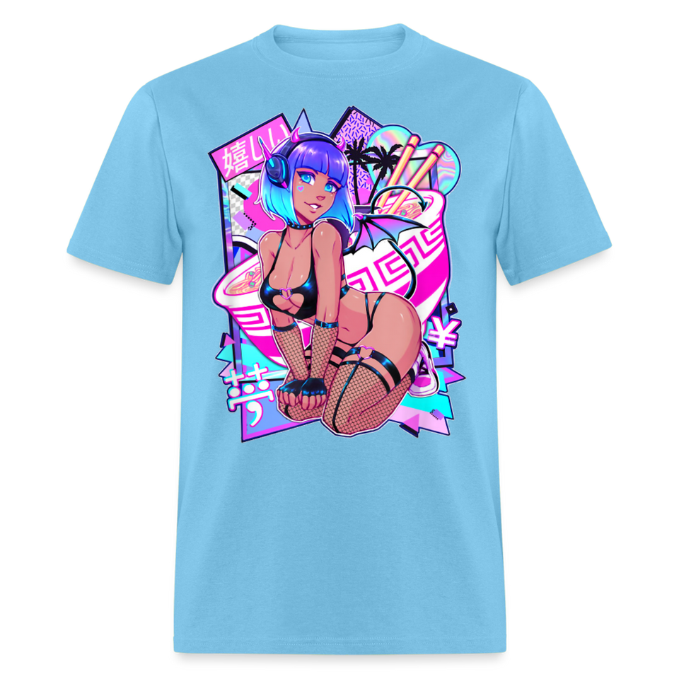 Pretty Anime Cute Demon shirt Sexy Devil Girl Ahegao Hentai Ecchi T-Shirt - aquatic blue