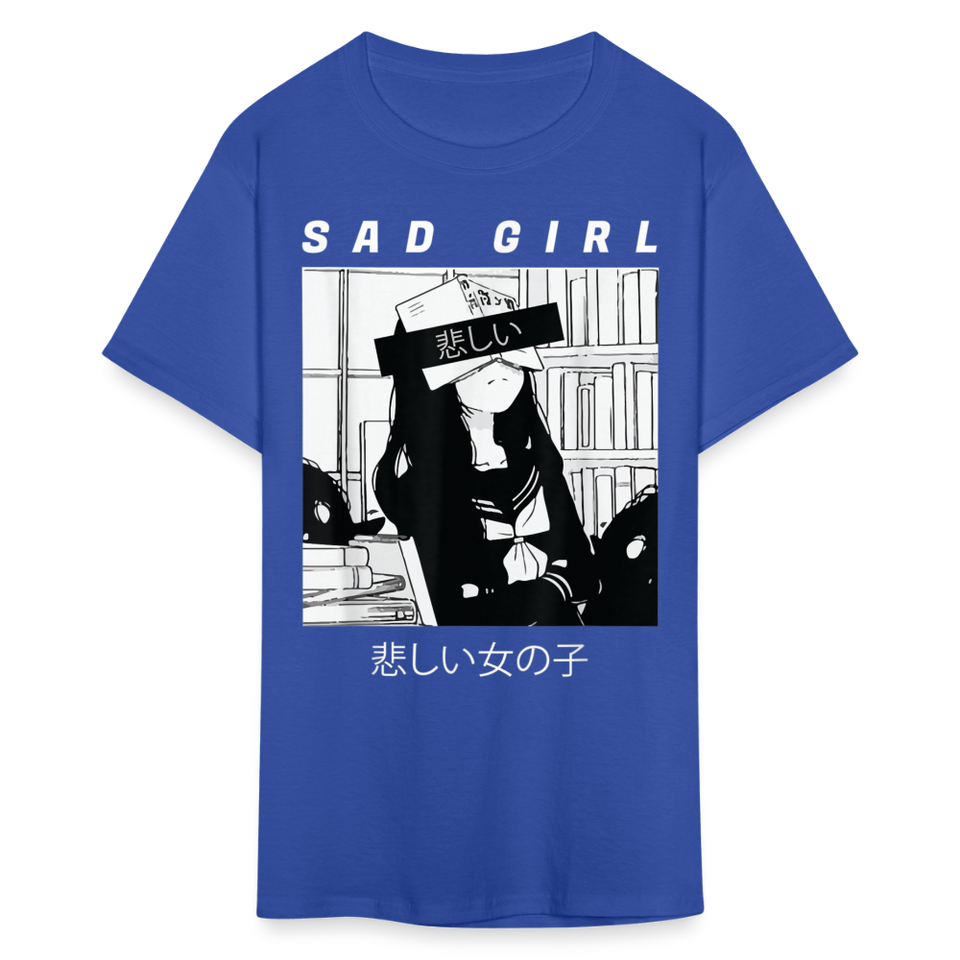 Sad Anime Emo Girl - Japanese Aesthetic Vaporwave Anime Otaku Sadness T-Shirt - royal blue