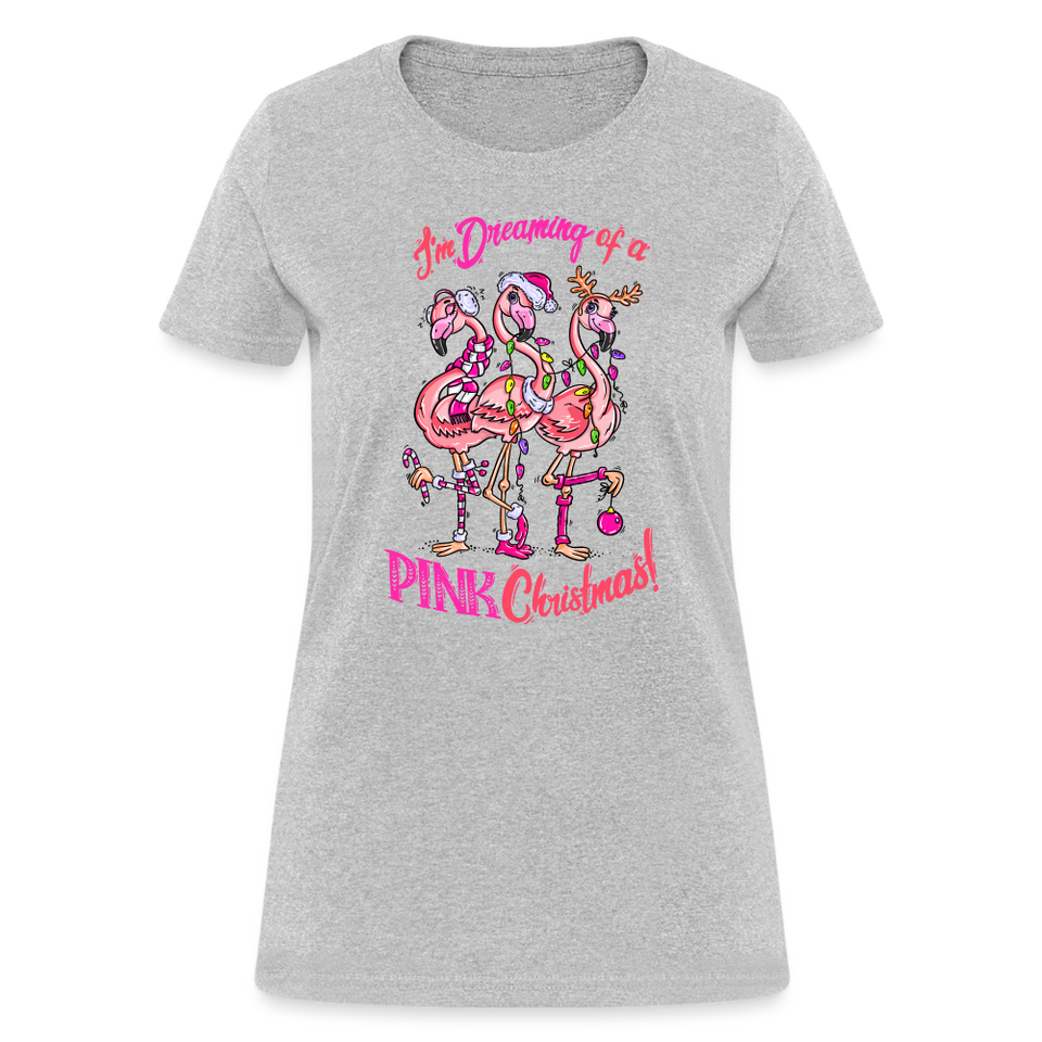 I'm Dreaming of a Pink Christmas Shirt Flamingo Bird Women's T-Shirt - heather gray
