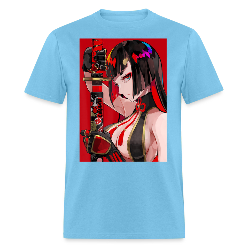 Anime Sexy Ecchi Girl shirt Samurai Waifu Japanese Aesthetic Otaku Kawaii TShirt - aquatic blue