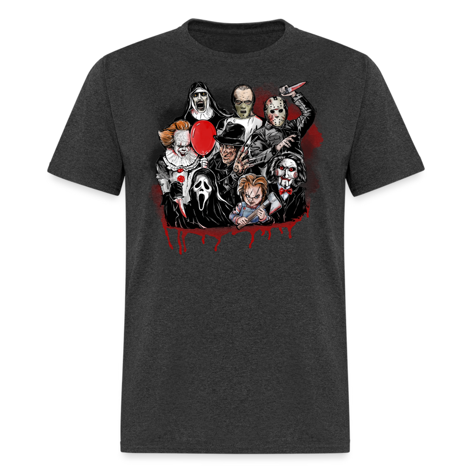 HORROR FRIENDS T-shirt Scary Movie Characters Halloween Adult Tee New - heather black