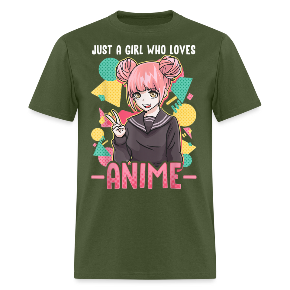 Just a Girl Who Loves Anime shirt Best Gift Cute Beautiful Anime Lovers T-Shirt - military green