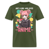 Just a Girl Who Loves Anime shirt Best Gift Cute Beautiful Anime Lovers T-Shirt - military green