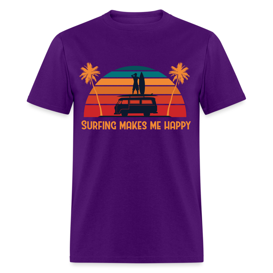 Surfing Makes Me Happy shirt Sunset Ocean Beach Surfing is life T-Shirt S-6XL - purple
