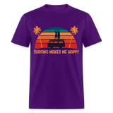 Surfing Makes Me Happy shirt Sunset Ocean Beach Surfing is life T-Shirt S-6XL - purple