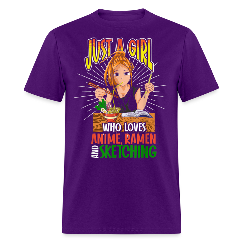 Just A Girl Who Loves Anime Ramen and Sketching shirt Cute Waifu Ecchi T-Shirt - purple
