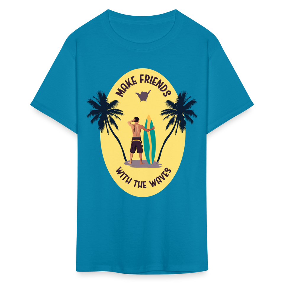 Make Friends with the Waves shirt Beach Surfing Lover T-Shirt Size S-6XL - turquoise