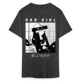 Sad Anime Emo Girl - Japanese Aesthetic Vaporwave Anime Otaku Sadness T-Shirt - heather black
