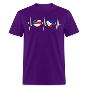 Pinoy Love USA shirt I Love Filipino American Flag Heartbeat T-Shirt Size S-6XL - purple