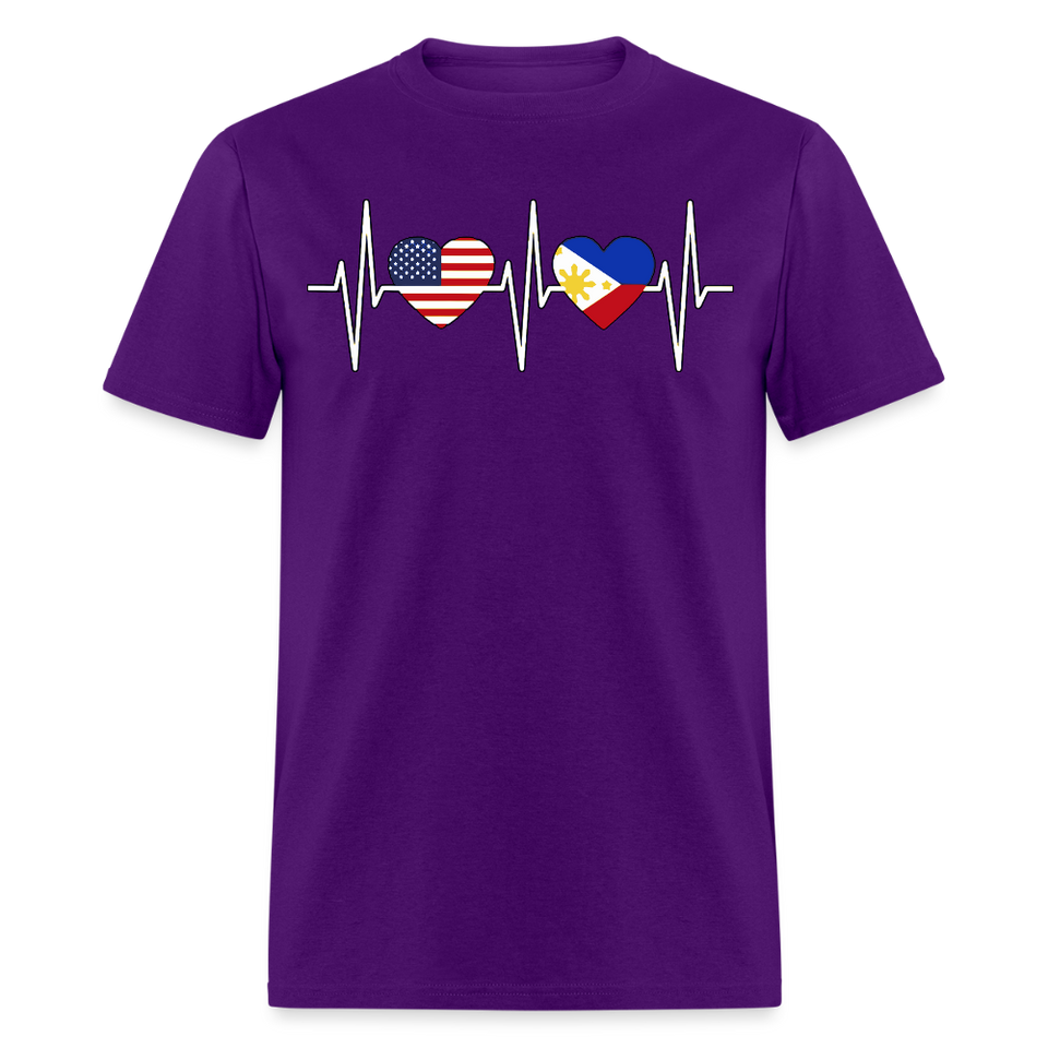 Pinoy Love USA shirt I Love Filipino American Flag Heartbeat T-Shirt Size S-6XL - purple