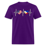 Pinoy Love USA shirt I Love Filipino American Flag Heartbeat T-Shirt Size S-6XL - purple