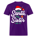Dear Santa My Sister Did it shirt Christmas Gift T-Shirt size S-6XL - purple