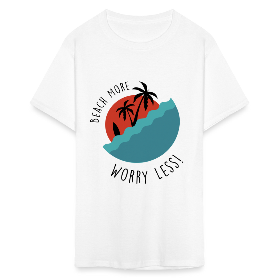 Beach More Worry Less shirt Surf board Surfer T-Shirt Size S-6XL - white