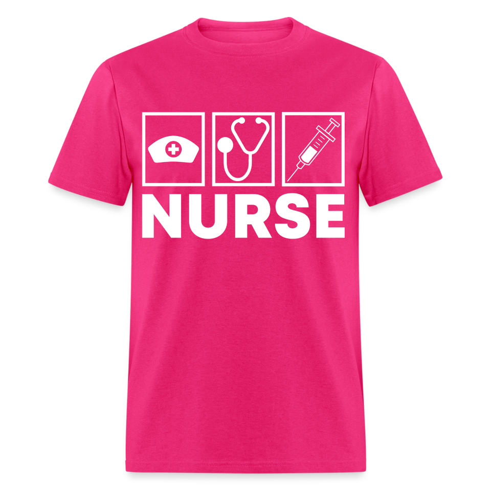 Nurses cap, stethoscope, syringe shirt Nursing Gift T-Shirt size S-6XL - fuchsia