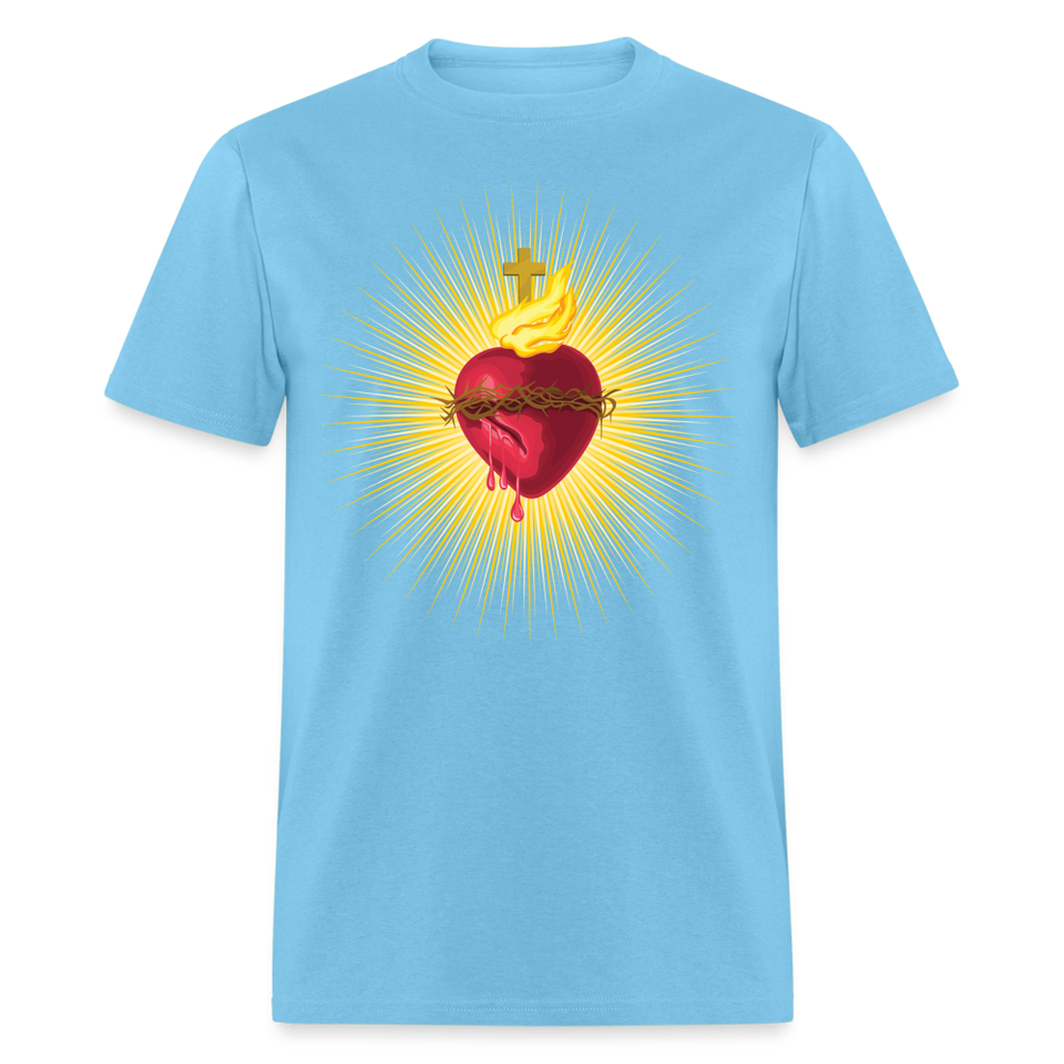 The Sacred Heart of Jesus Christ Shirt Religious Catholic T-shirt Size S-6XL - aquatic blue