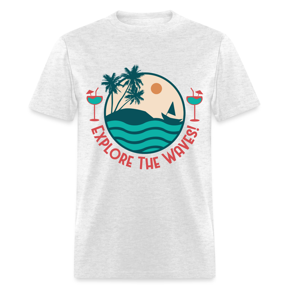 Explore the Waves shirt Surfboard Surfing Ocean Sunset Boat Wine T-Shirt S-6XL - light heather gray
