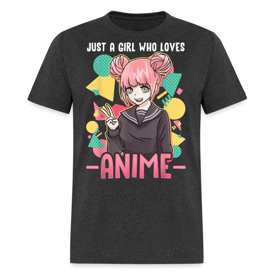 Just a Girl Who Loves Anime shirt Best Gift Cute Beautiful Anime Lovers T-Shirt - heather black