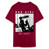 Sad Anime Emo Girl - Japanese Aesthetic Vaporwave Anime Otaku Sadness T-Shirt - burgundy